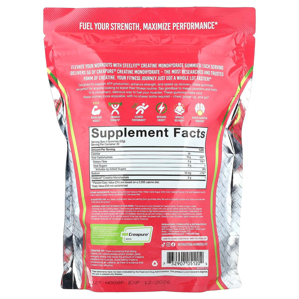 SteelFit, Жевательные мармеладки с моногидратом креатина, сочный арбуз, 120 жевательных таблеток