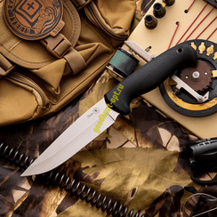 Тактический разделочный нож Линь AUS-8, рукоять ElastronG Черный