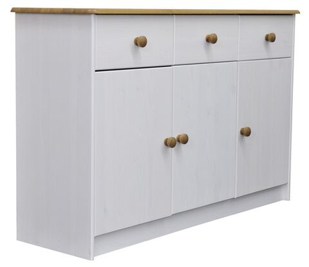 Комод 3 двери 3 ящика Хаба из массива сосны, белый/антик