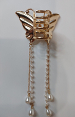 Заколка. Краб для волос универсальная. Для всех типов волос. Металлическая. с  кисточками из жемчужин (имитация). Цвет золото