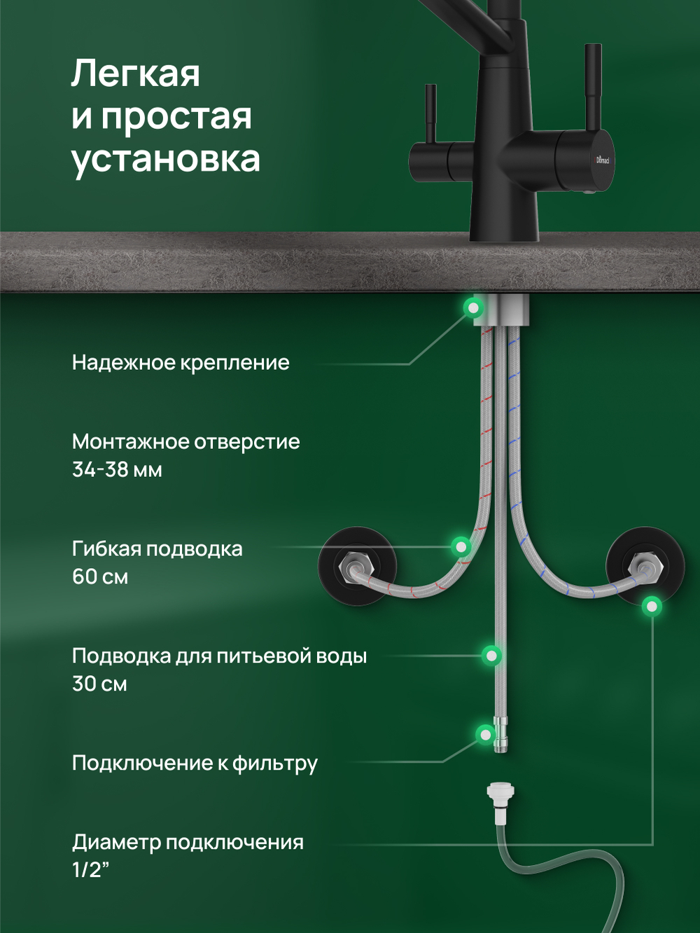Смеситель для кухни Domaci Ливорно D5693BK матовый черный