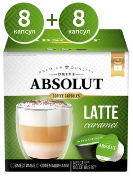 Кофе в капсулах ABSOLUT ЛАТТЕ МАККИАТО со вкусом карамели, 16 шт, совместимые с кофемашиной ДОЛЬЧЕ ГУСТО