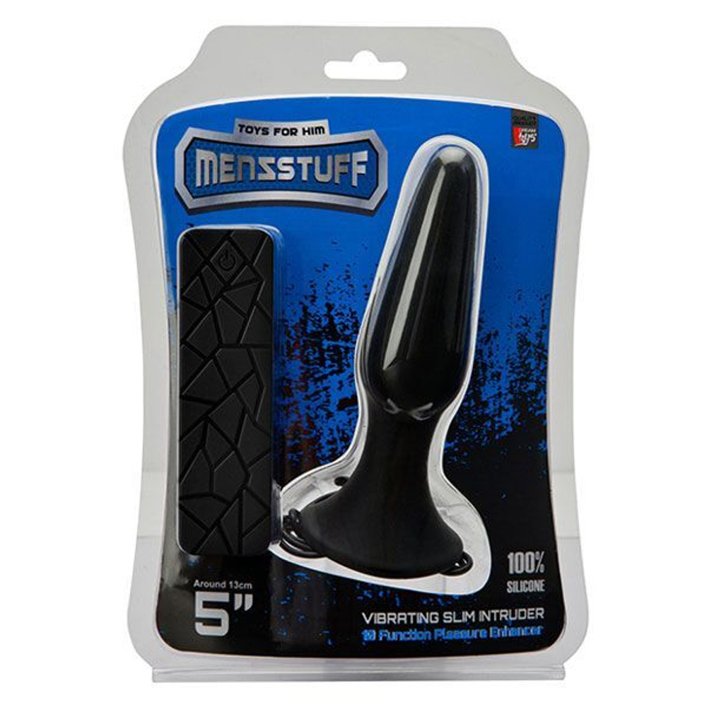Чёрная вибропробка MENZSTUFF 5INCH SLIM INTRUDER BUTT PLUG - 13 см. (Цвет: черный)