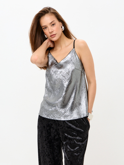 Топ из блестящей ткани на тонких регулируемых бретелях