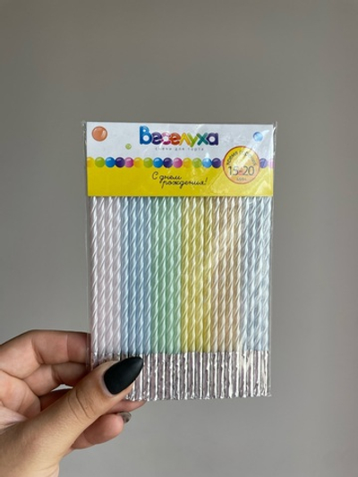 Свечи тортово-коктейльные Макаронс (Ассорти) 15 см, 24