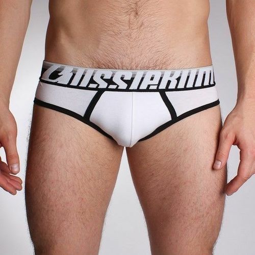 Мужские трусы брифы белые с серой резинкой Aussiebum Fire Brief AB00191