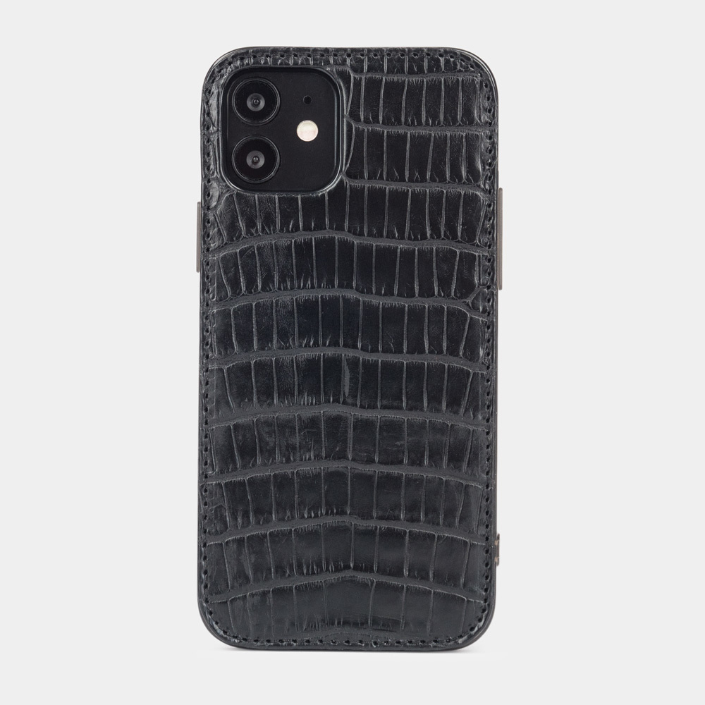 Накладка для iPhone 12/12Pro из кожи крокодила черного цвета