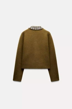 ZARA КАРДИГАН ИЗ 100% ШЕРСТИ С ДЕКОРАТИВНЫМИ ДЕТАЛЯМИ НА ЛАЦКАНАХ, ТЕМНЫЙ ХАКИ
