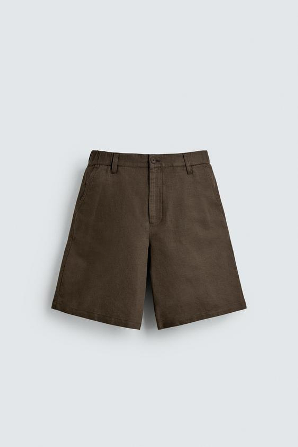 ZARA ШОРТЫ REGULAR FIT ИЗ КОНОПЛИ И ХЛОПКА, КОРИЧНЕВЫЙ