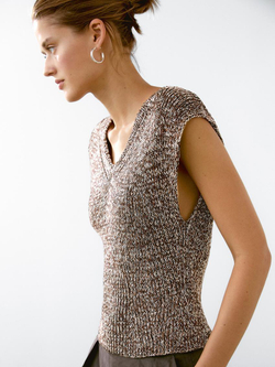 Massimo Dutti Топ из хлопка мулине с V-образным вырезом, коричневый