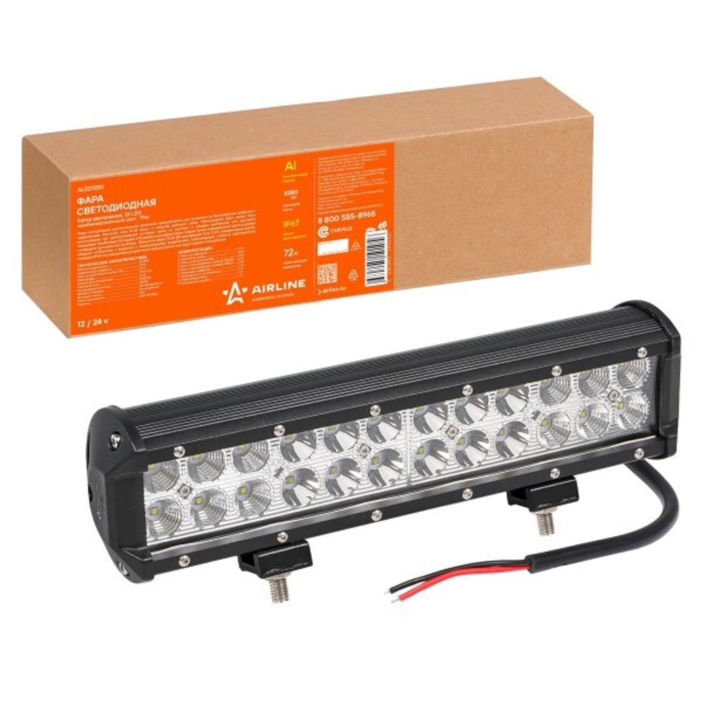 Фара светодиодная дополнительная 24 LED 72W (Балка) 12-24V 300*78*65 двухрядная, комбинированный свет (AIRLINE)