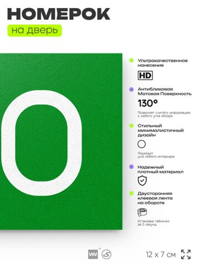 Номер на дверь 710, табличка на дверь для офиса, квартиры, кабинета, аудитории, склада, зеленая 120х70 мм, Айдентика Технолоджи