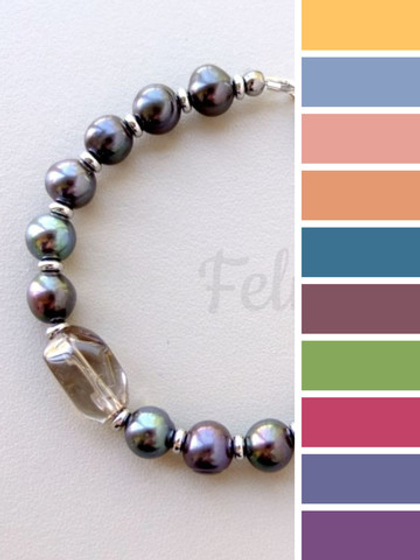 браслет из чёрного жемчуга с раухтопазом