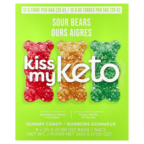 Kiss My Keto, Gummy Candy, кислые мишки, 8 пакетиков, 25 г (0,88 унции)