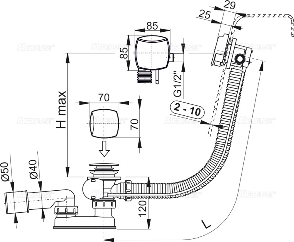 Сифон для ванны AlcaPlast A564CRM3