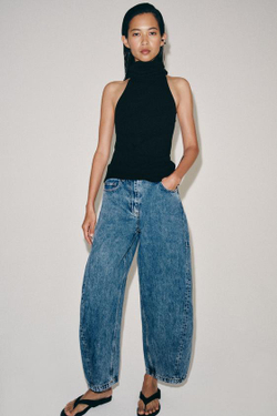 ZARA ДЖИНСЫ ZW COLLECTION ANKLE BALLOON СО СРЕДНЕЙ ПОСАДКОЙ, ВЫЦВЕТШИЙ СИНИЙ