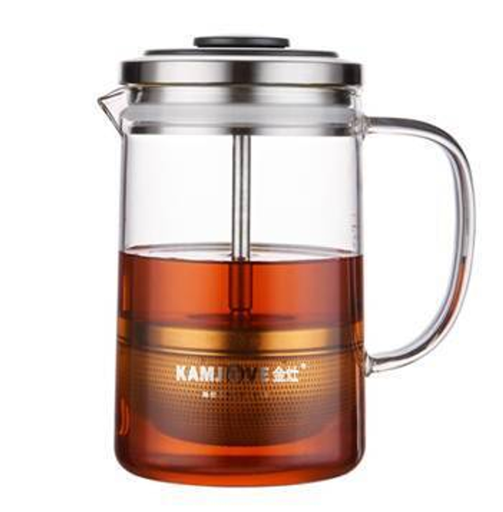 236008 Чайник KAMJOVE "С ситечком" б/носика, съемная крышка, h=14,5см, l=12,5см, 380мл, стекло/пласт