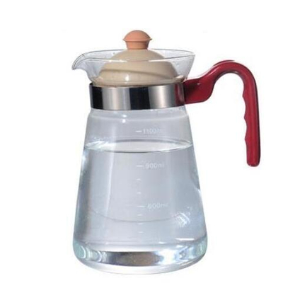 299002 Чайник  "Боковая ручка" красн.ручка, беж.крышка огнеупорный  h=19см, d=10см, 1100мл, стекло