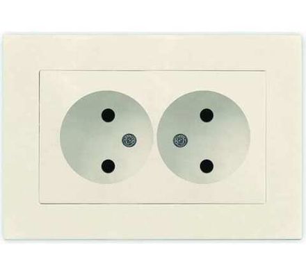 Розетка двухместная "UNIVersal"серия "Афина" б/з, с/у, 16А, 220В, слоновая кость (ivory) (еврослот)