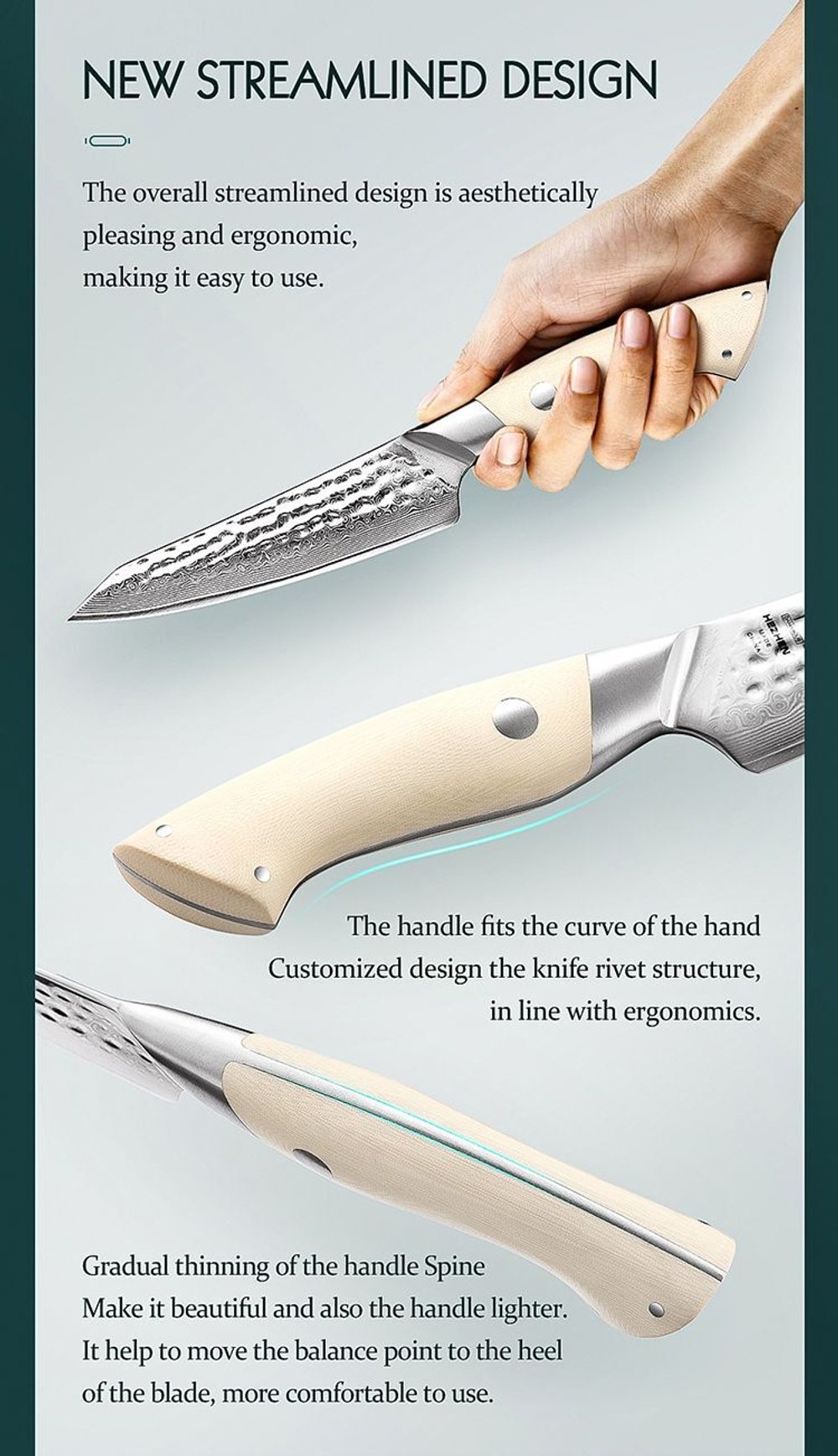 Кухонный нож Hezhen B38H Utility нож 5 дюймов клинок 67 Layers Damascus рукоять G10, длина лезвия 13,2 см