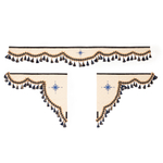 Ламбрекен 1,8м с косынками универсальные стеганые Роза Ветров (экокожа, бежевый, синие кисточки)