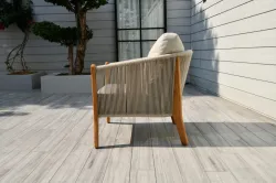 "Сидней" кресло плетеное из роупа, основание тик, каркас алюминий бежевый, роуп бежевый, ткань бежевая