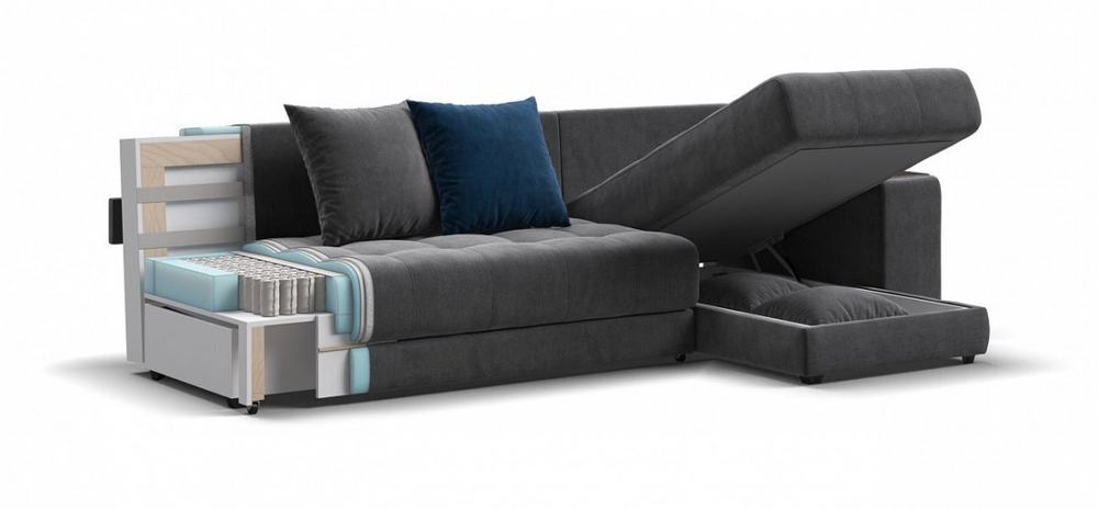 Угловой диван Дубай Велюр Монолит серый, Велюр Монолит синий