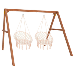 Деревянные качели с подвесными креслами в бежевом цвете