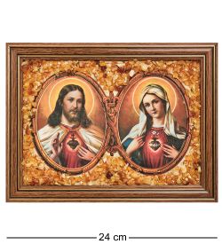 AMB-03/ 4 Икона «Иисус и Мария» (с янтарной крошкой) L-24см