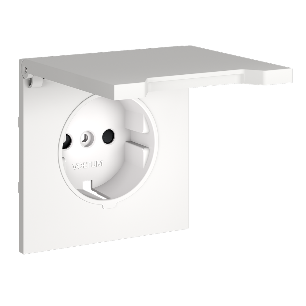 Накладка для розетки с заземлением, защитными шторками и крышкой, S70 (белый матовый)