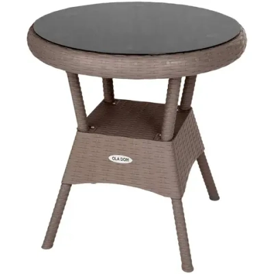 Стол круглый со стеклом RATTAN Ola Dom серый 700х720мм