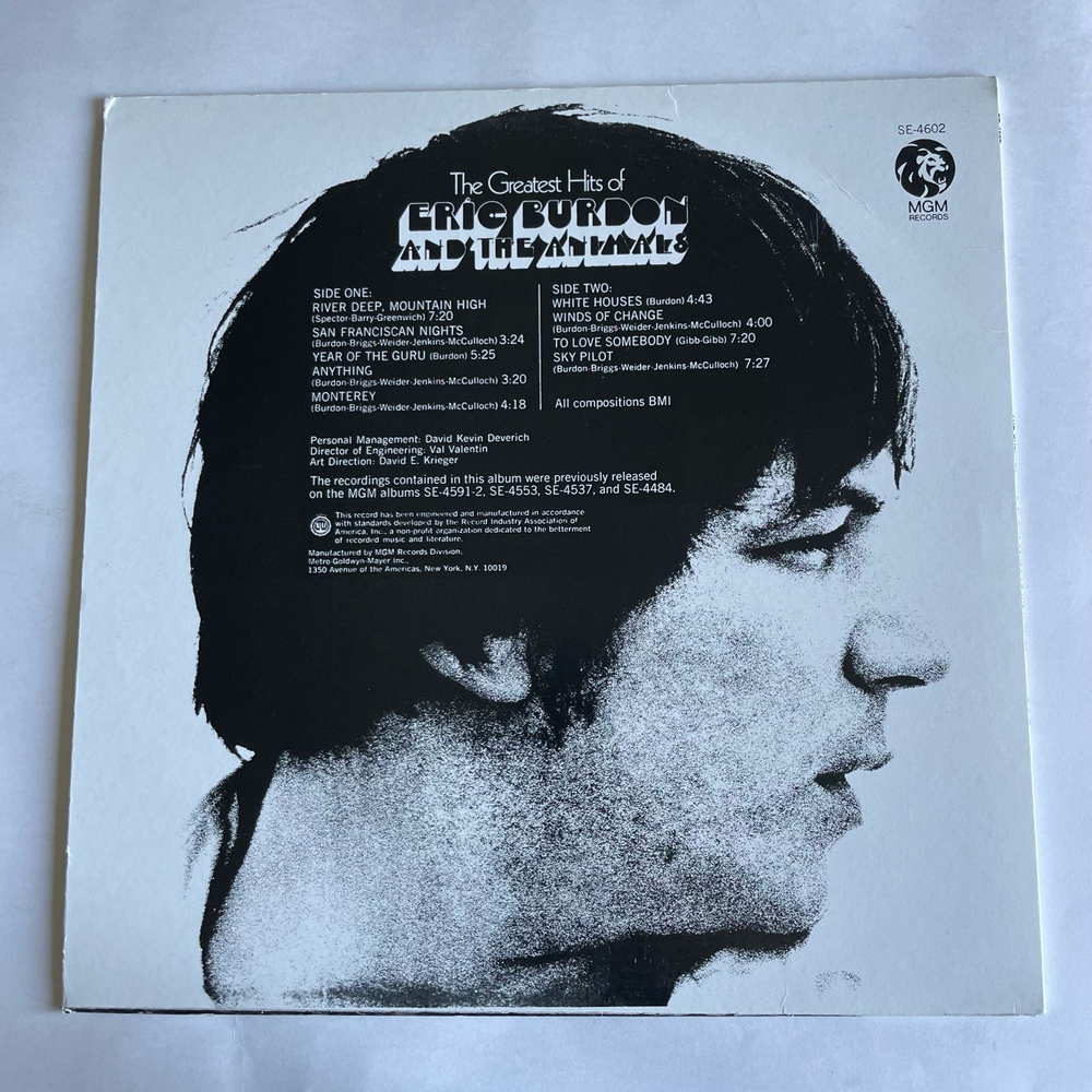 Винтажная виниловая пластинка LP Eric Burdon And The Animals, The Greatest Hits Of Eric Burdon And The Animals (США 1980)