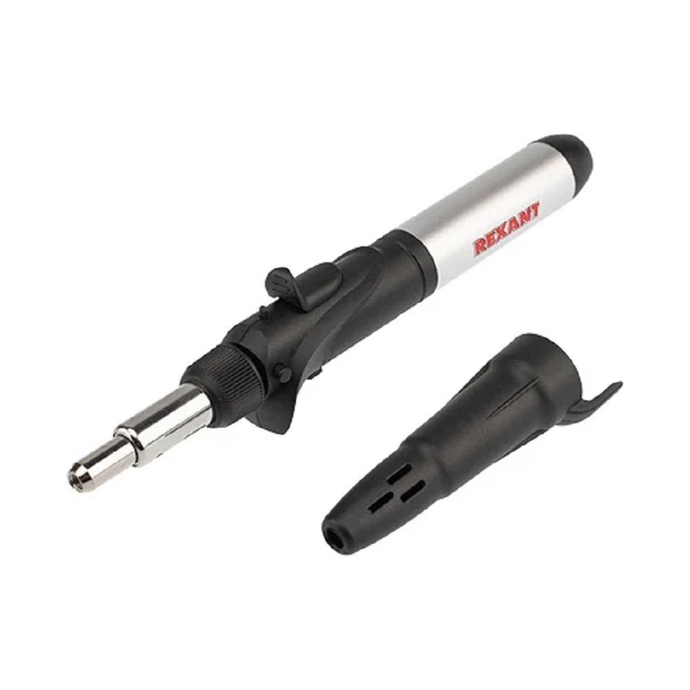 Rexant (12-0505) Паяльник-горелка с пьезоподжигом, газовый, 17мл, 6 насадок + припой + губка, коробка
