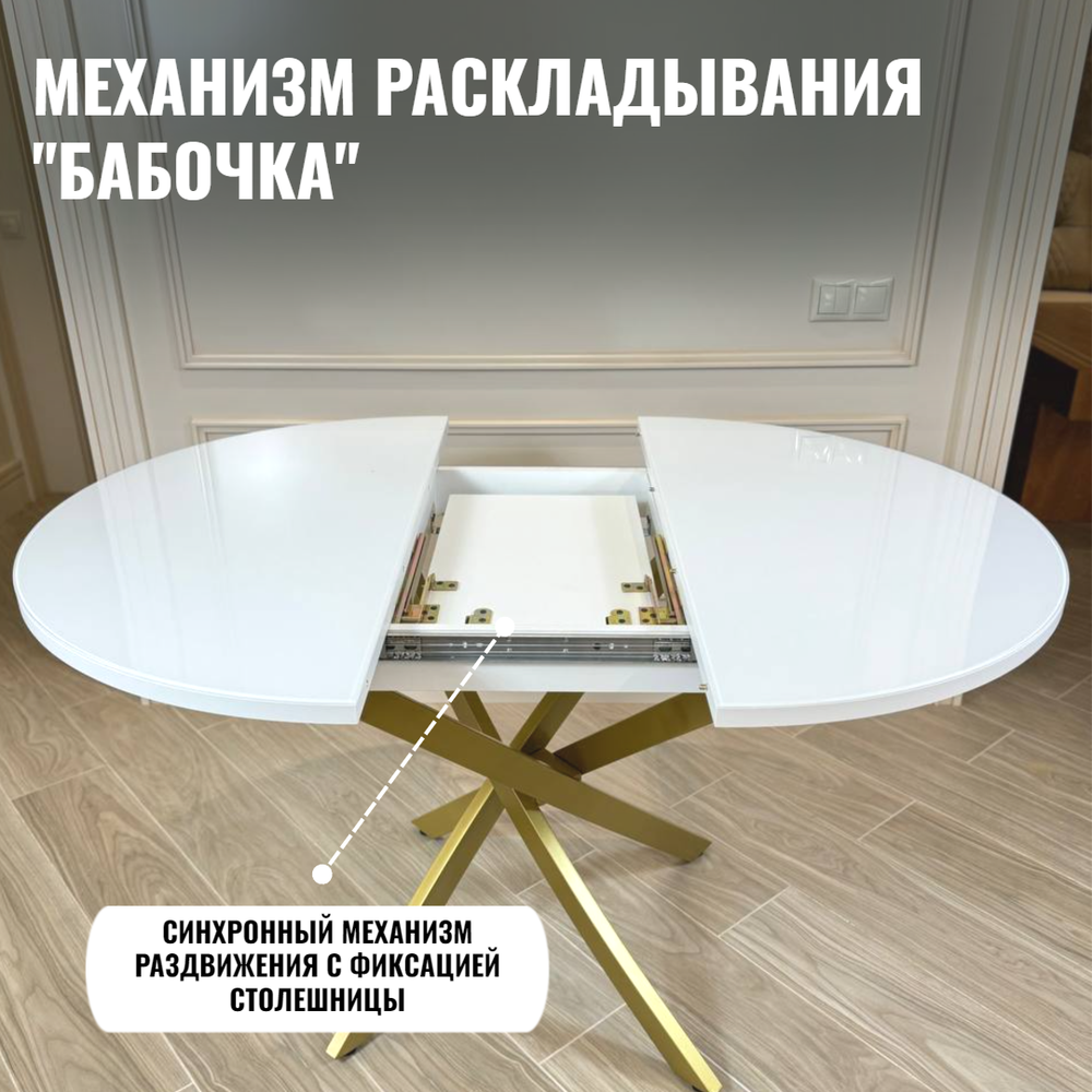 Стол круглый стеклянный "Белый глянец"