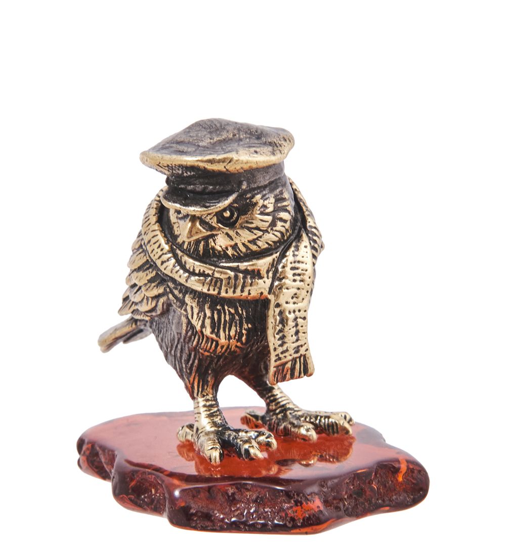 AM-4098 Фигурка «Птица Воробушек Остап» (латунь, янтарь)