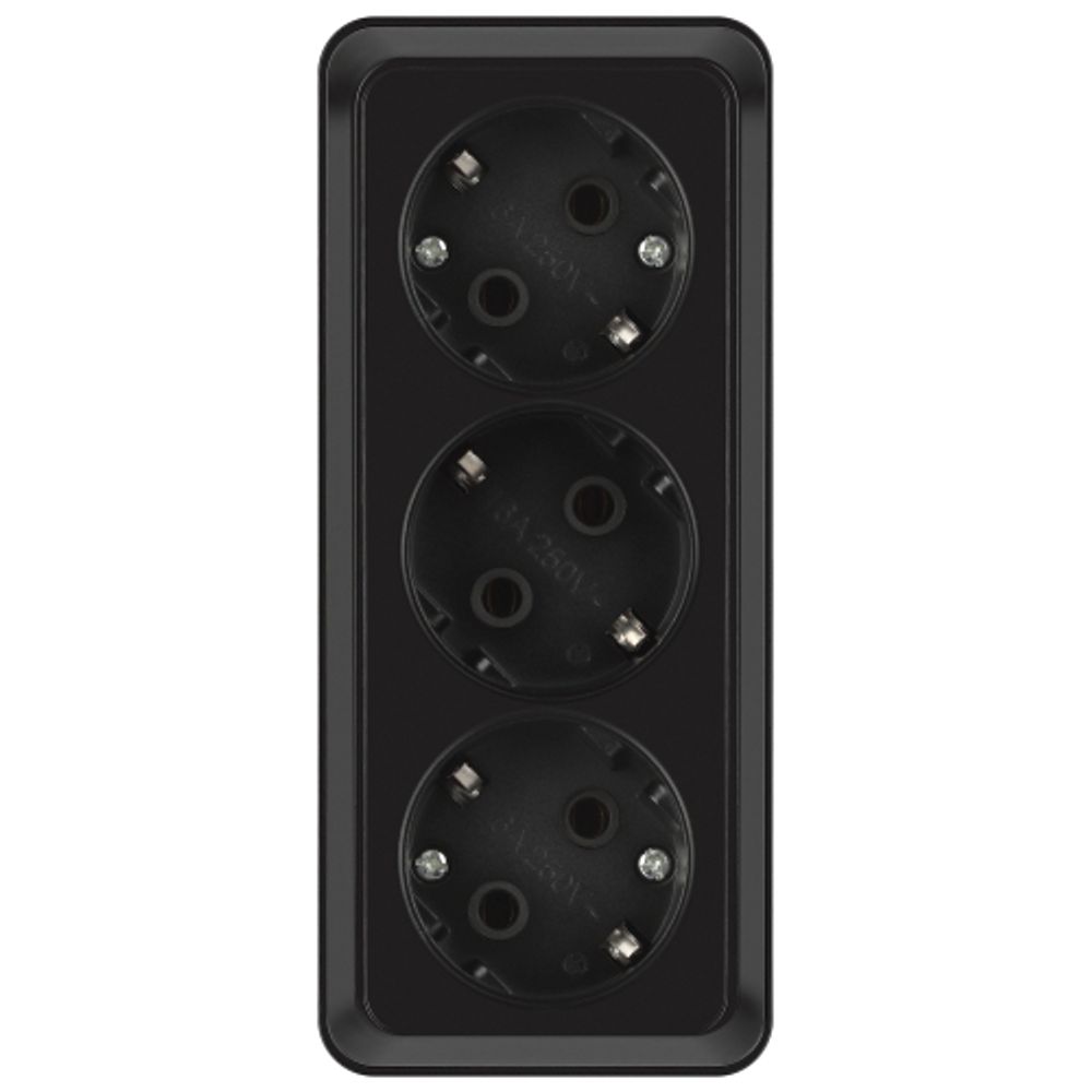 Розетка Intro Quadro 2-206-05 тройная с заземлением 3х2P+E 16А-250В IP20 ОУ антрацит | Intro Quadro