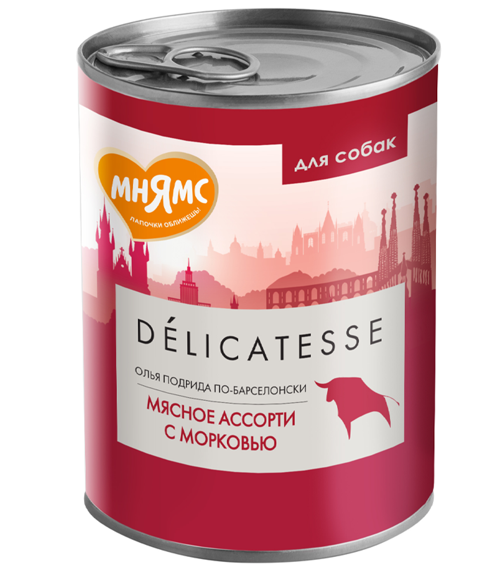 Мнямс Деликатес Паштет из мясного ассорти с морковью для собак "Олья Подрида по-барселонски 400гр.