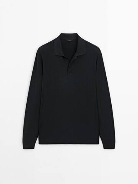 Massimo Dutti Поло комфортного кроя с длинными рукавами, антрацитово-серый
