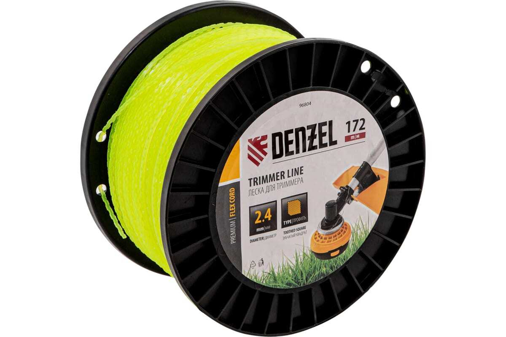Леска FLEX CORD зубчатый квадрат 2.4 мм, 172 м, на DIN катушке для триммера Denzel 96804