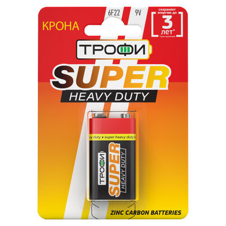 Батарейки Трофи 6F22-1BL SUPER HEAVY DUTY Zinc