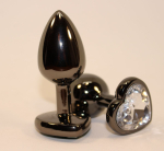 Чёрная пробка с прозрачным сердцем-кристаллом - 7 см. (Цвет: прозрачный)