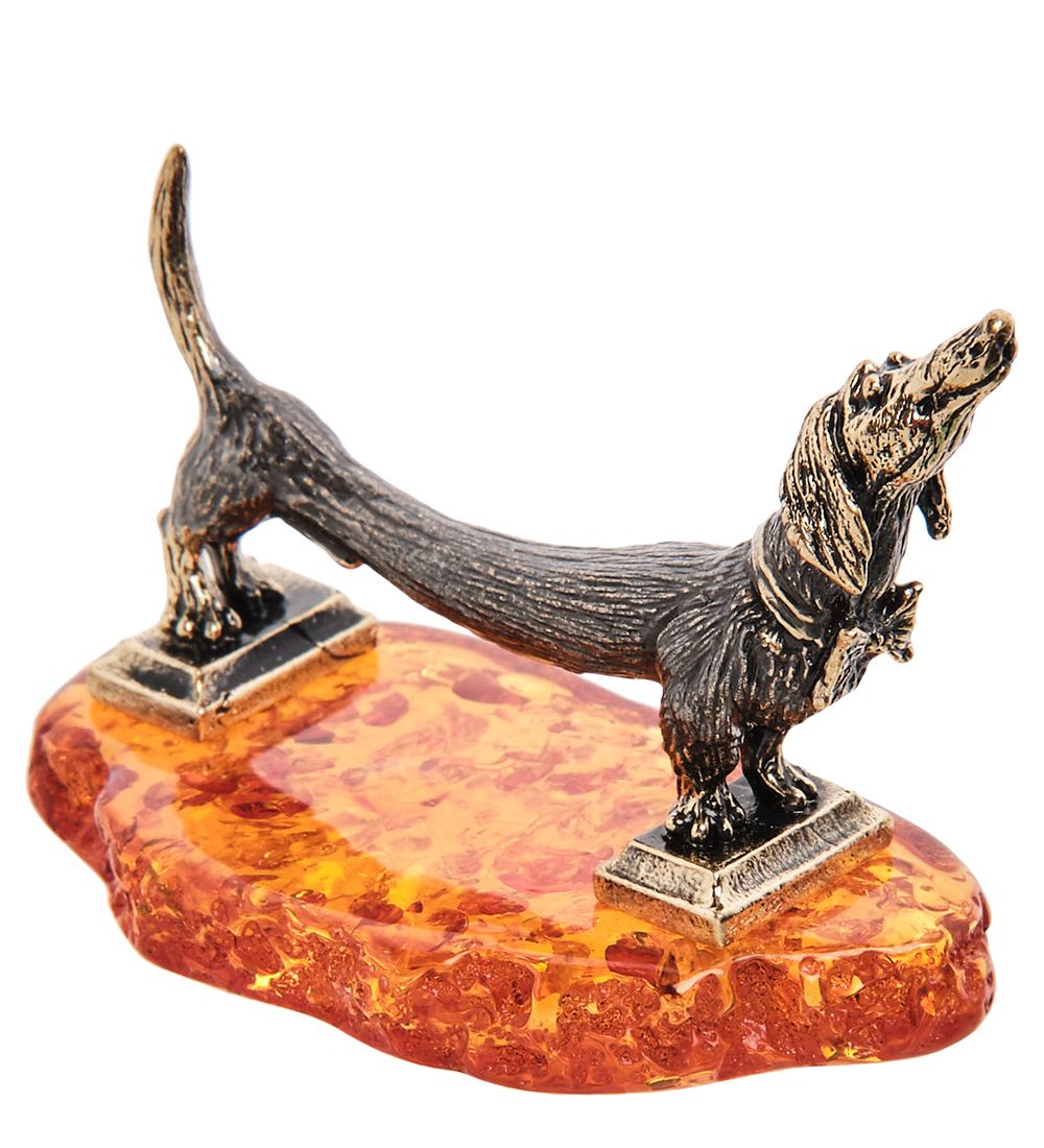 Народные промыслы AM- 572 Фигурка «Такса Электричка» (латунь, янтарь)