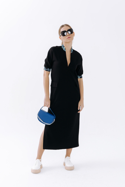 Платье чёрное из джерси с коротким рукавом