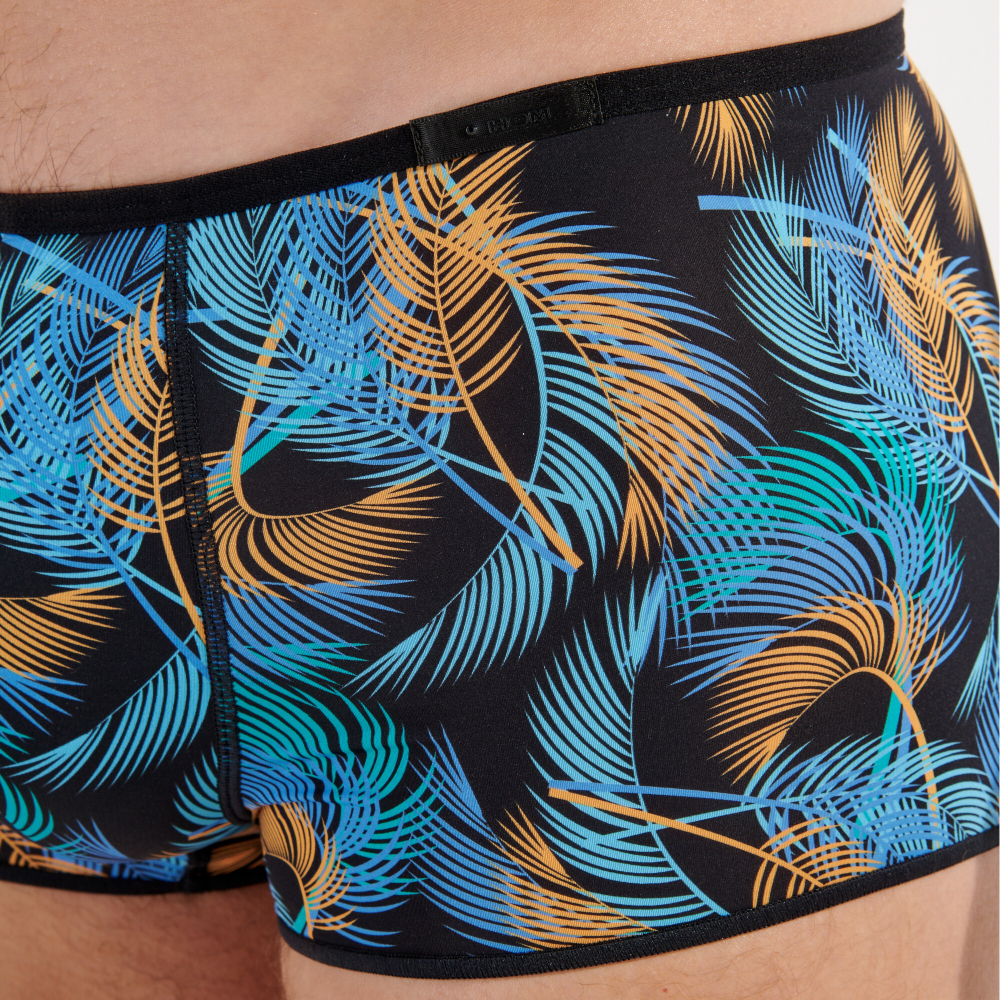 Мужские трусы хипсы черные с синим с принтом HOM CHICO Trunk 402718_40P0BI
