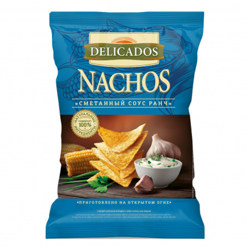 Чипсы начос DELICADOS Сметанный сосус ранч 150гр