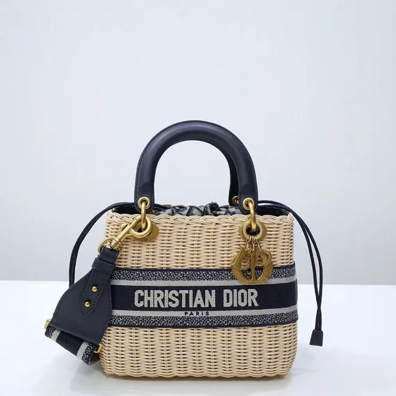Сумка Dior Lady Dior, модель среднего формата синий/резедово-зеленый