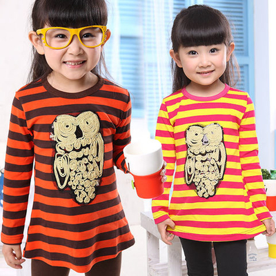 Лонгслив в контрастную полоску с аппликацией совы