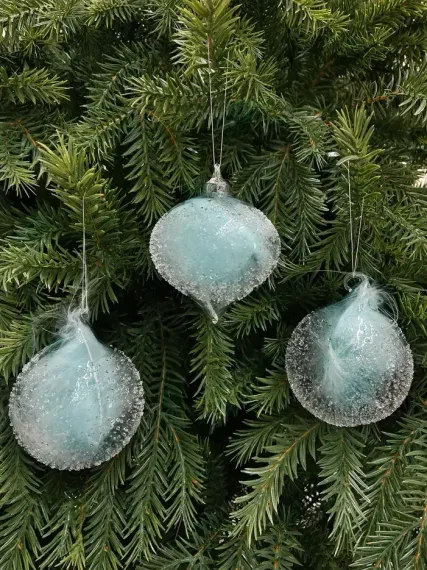 Набор винтажных стеклянных украшений Райское перо 80 мм., голубой, 9 шт., Christmas DeLuxe (13127)