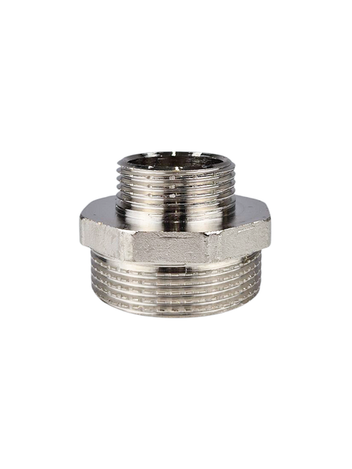 Ниппель переходной, латунь, наружная резьба 1 1/2"х1", никель, RTP