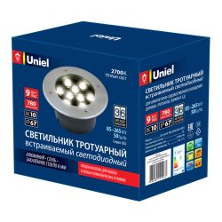 ULU-B12A-9W-2700K IP67 GREY Светильник светодиодный уличный. Архитектурный встраиваемый. Теплый белый свет 2700К. Корпус серый. TM Uniel.
